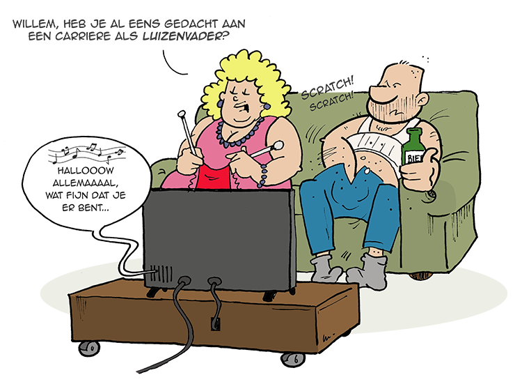 Cartoon gebaseerd op de TV-serie De Luizenmoeder.